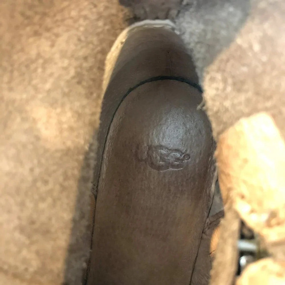 UGG Elora Tan Leather Buckle Almond Toe Bohemian Block Heel Ankle Booties 7 - Picture 8 of 12